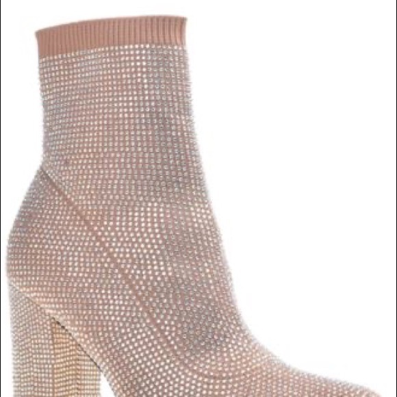 Macys Rhinestone Booties Boots Baybe Ankle Nude Block Heels Sparkle Taylor Swift - Picture 4 of 12